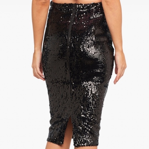 NWT BARDOT Australia Black Sequin Sparkle Midi Zip Pencil Skirt Size 10L - Picture 2 of 7